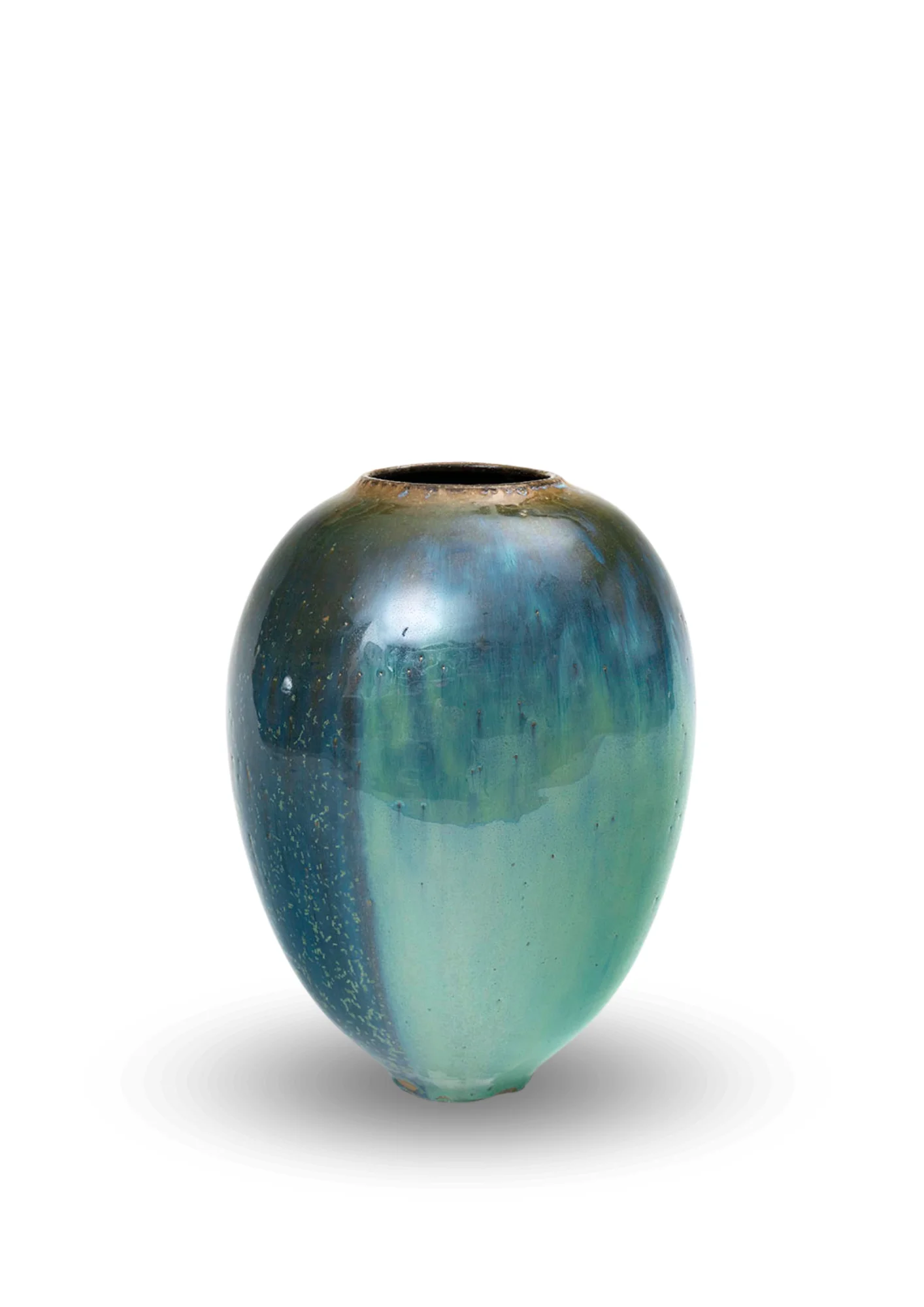 Vase céramique fait main bleu et vert, décoration intérieure design, pièce unique en grès