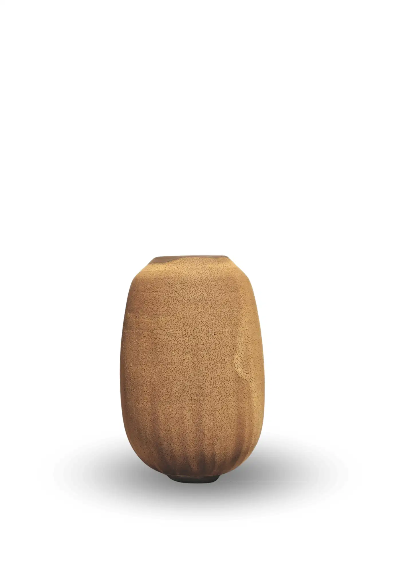 Vase artisanal en céramique de Karen Swami, émail bronze aux nuances brunes et texture craquelée.