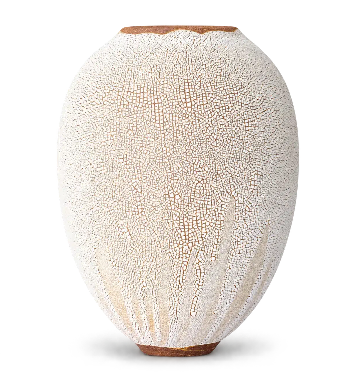 Vase en céramique contemporaine blanche à émail craquelé de Karen Swami, pièce unique façonnée à la main.